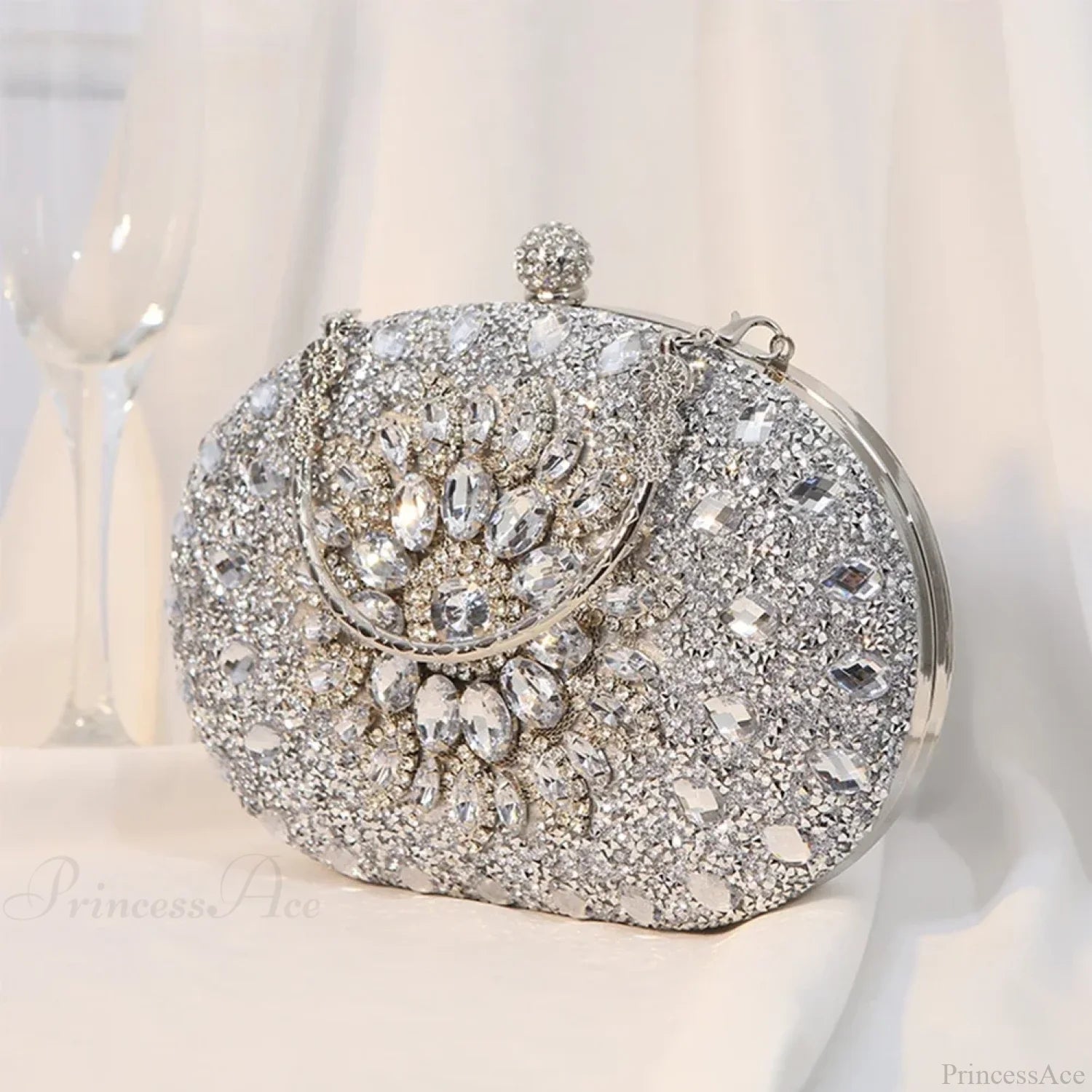 Diamond Luxury Crystal Clutch Evening Wedding Party Purse Silver clutchbag-250126