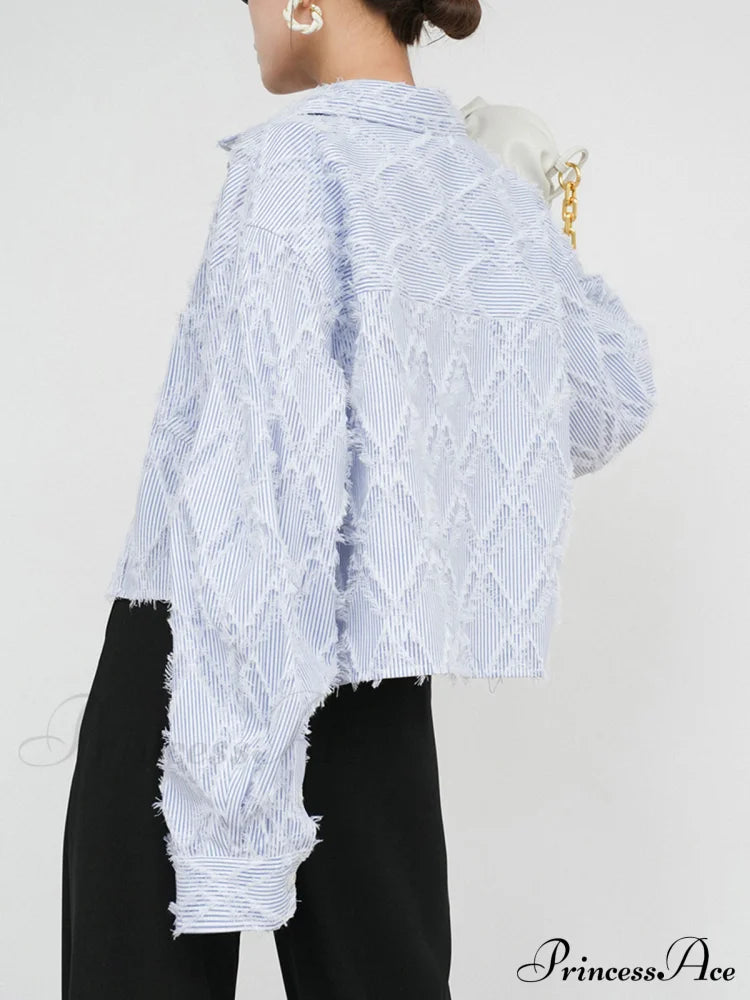 Diamond Pattern With Trendy Tassel Line Shirt Shirts