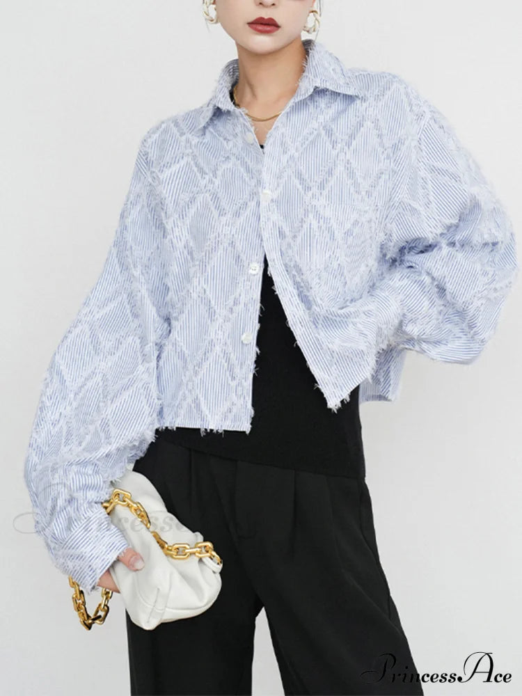 Diamond Pattern With Trendy Tassel Line Shirt Shirts