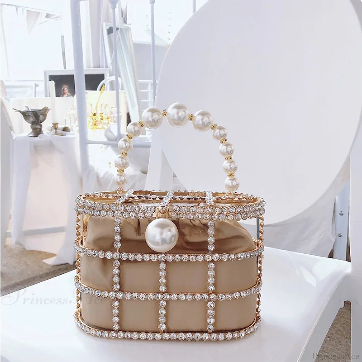 Diamonds Basket Clutch Luxury Pearl Beaded Wedding Party Evening Bag BROWN / Mini(Max Length<20cm) clutchbag-250126
