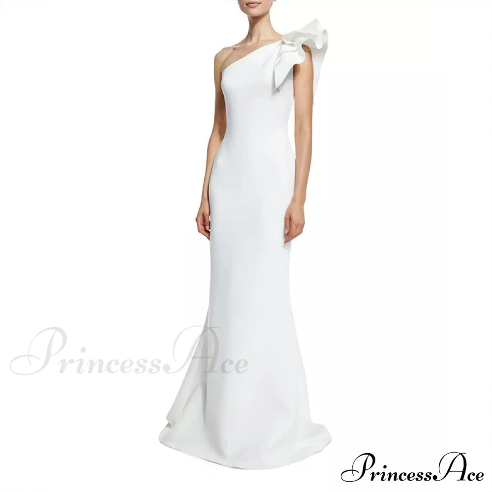 Diana Formal One Charming Shoulder Ruffle Dress White / S S.o. Long Dresses
