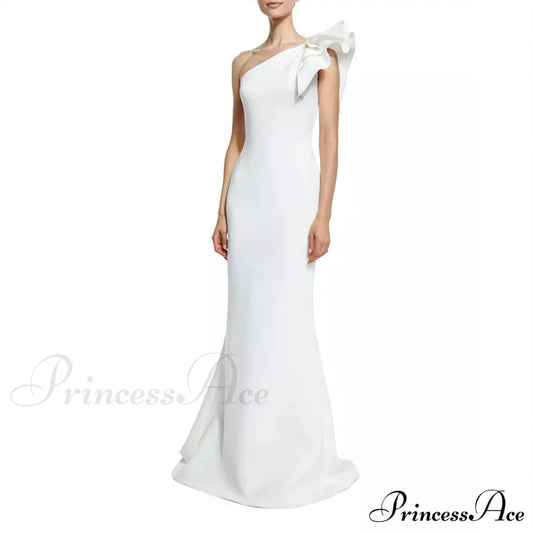 Diana Formal One Charming Shoulder Ruffle Dress White / S S.o. Long Dresses