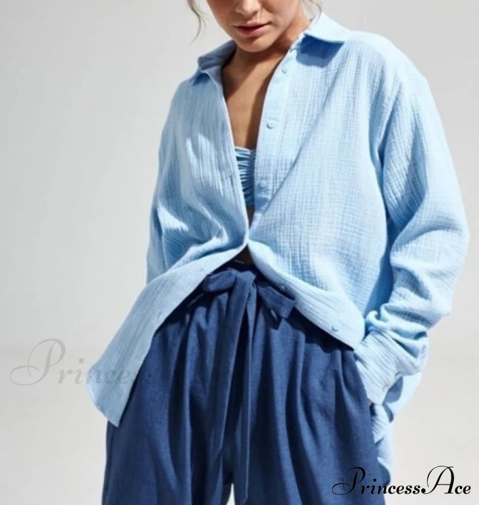 Dinora Button-Up Shirt Light Blue / S Tops & Blouses