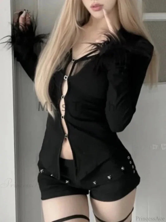 Dirty Gothic Black V-neck Lace Blouse