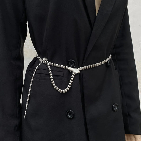 Distinct Gothic Serpent Head Metal Belt Silver