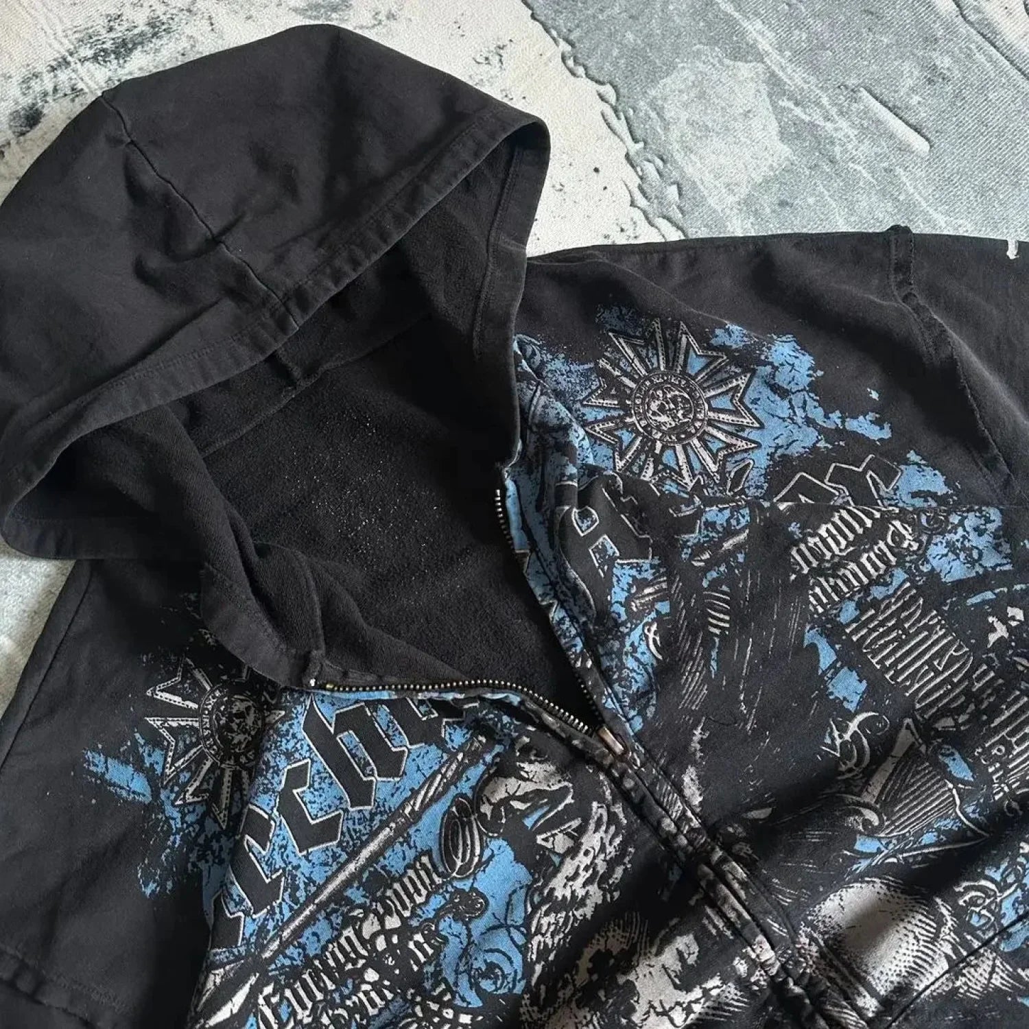 Distress Medieval Vintage Zip Hoodie
