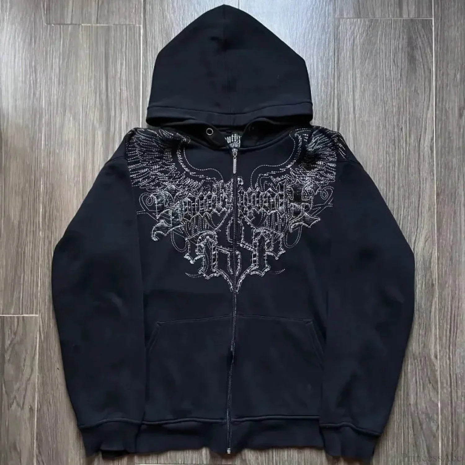 Distress Medieval Vintage Zip Hoodie black2 / S