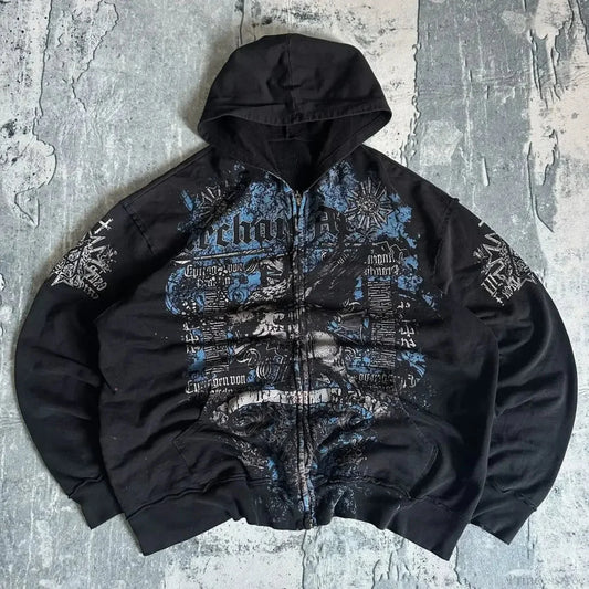 Distress Medieval Vintage Zip Hoodie black5 / S