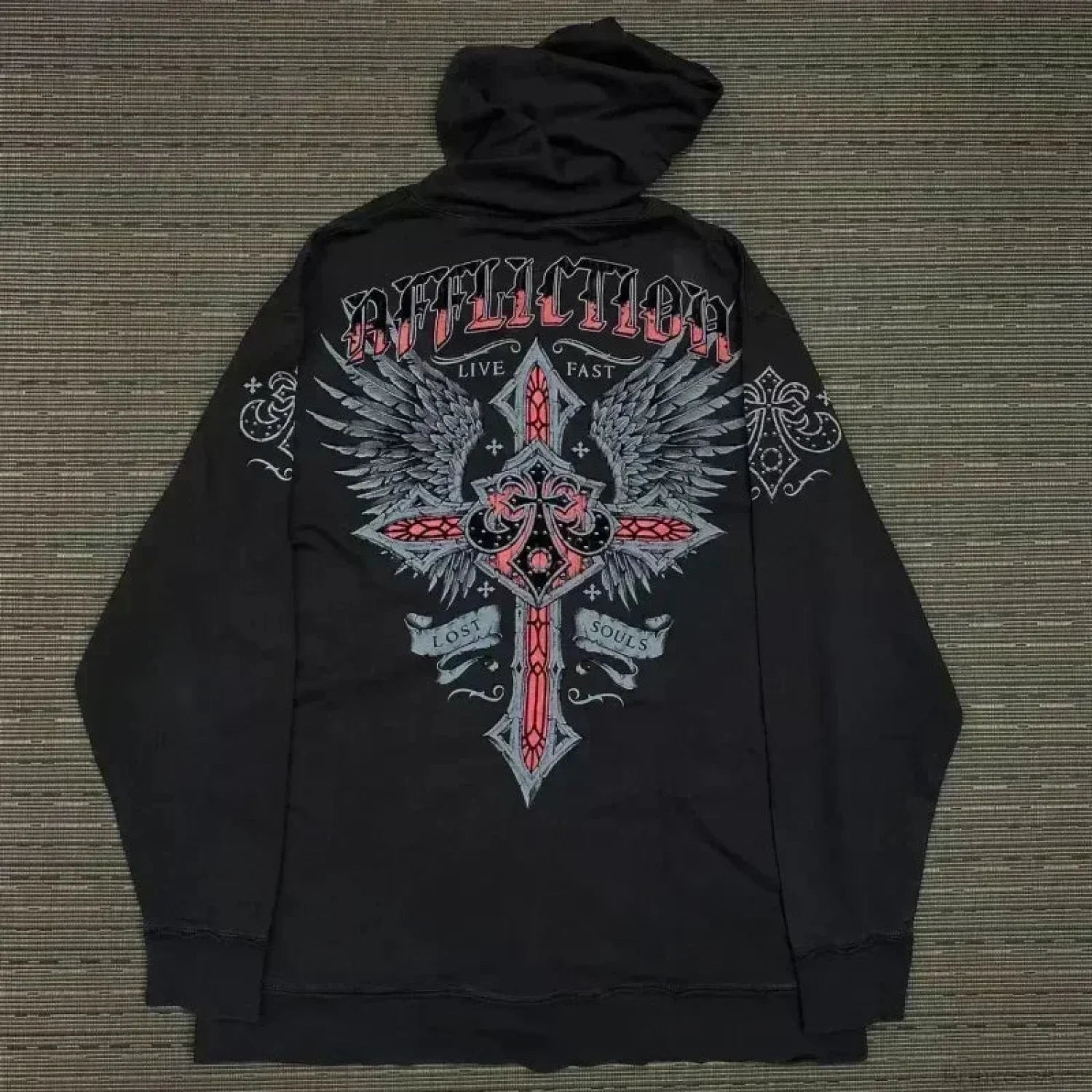 Distress Vintage Gothic Skull Hoodie black6 / S