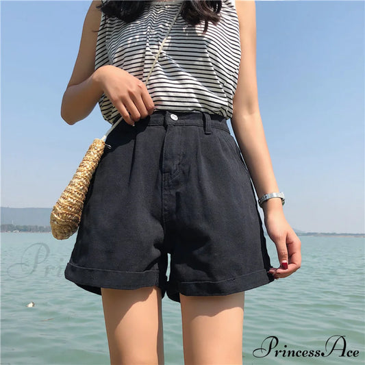 Distressed High Waist Women’s Denim Vintage Korean Shorts Summer 1756 Black / S