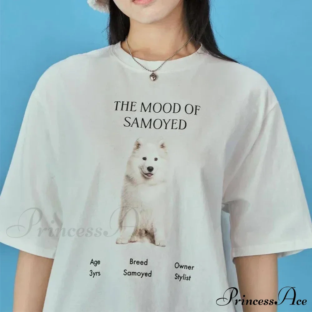 Dog And Letter Charming Print Graphic Tee Cotton Tees