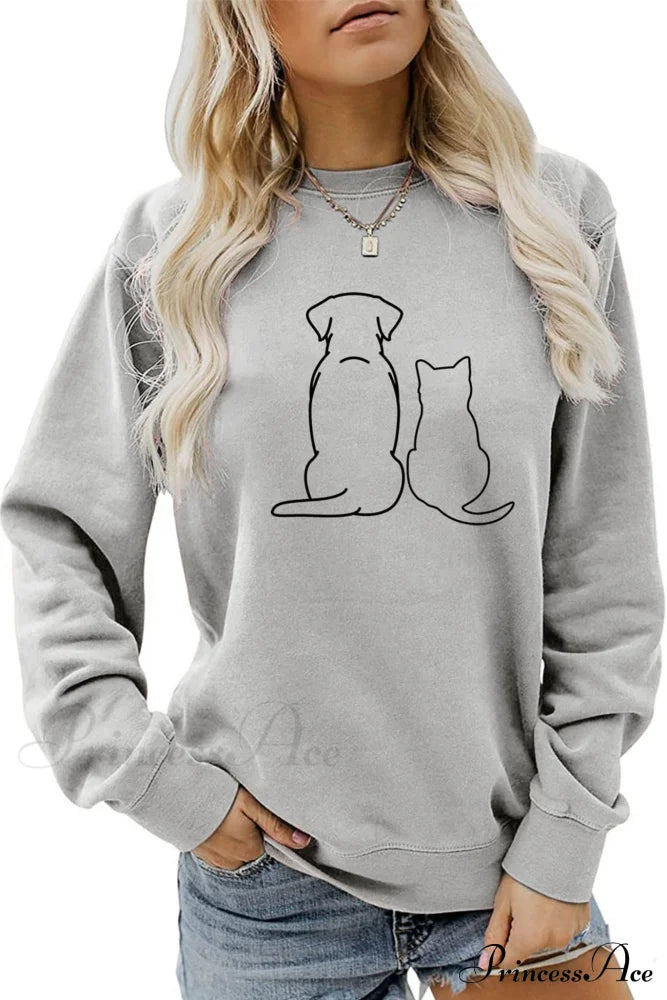 Dog & Kitty Graphic Sweatshirt Grey / S Sweatshirts