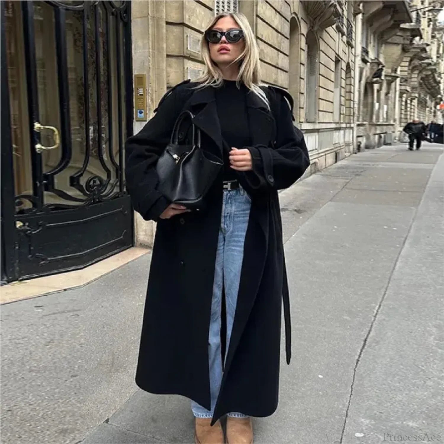 Double-Breasted Belted Oversized Overcoat