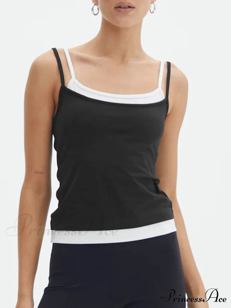 Double Layer Spaghetti Trendy Strap Cami Top Black / Xs Tank Tops & Camis
