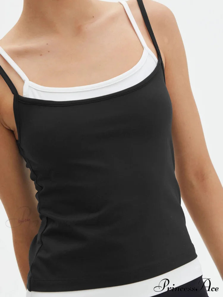 Double Layer Spaghetti Trendy Strap Cami Top Tank Tops & Camis