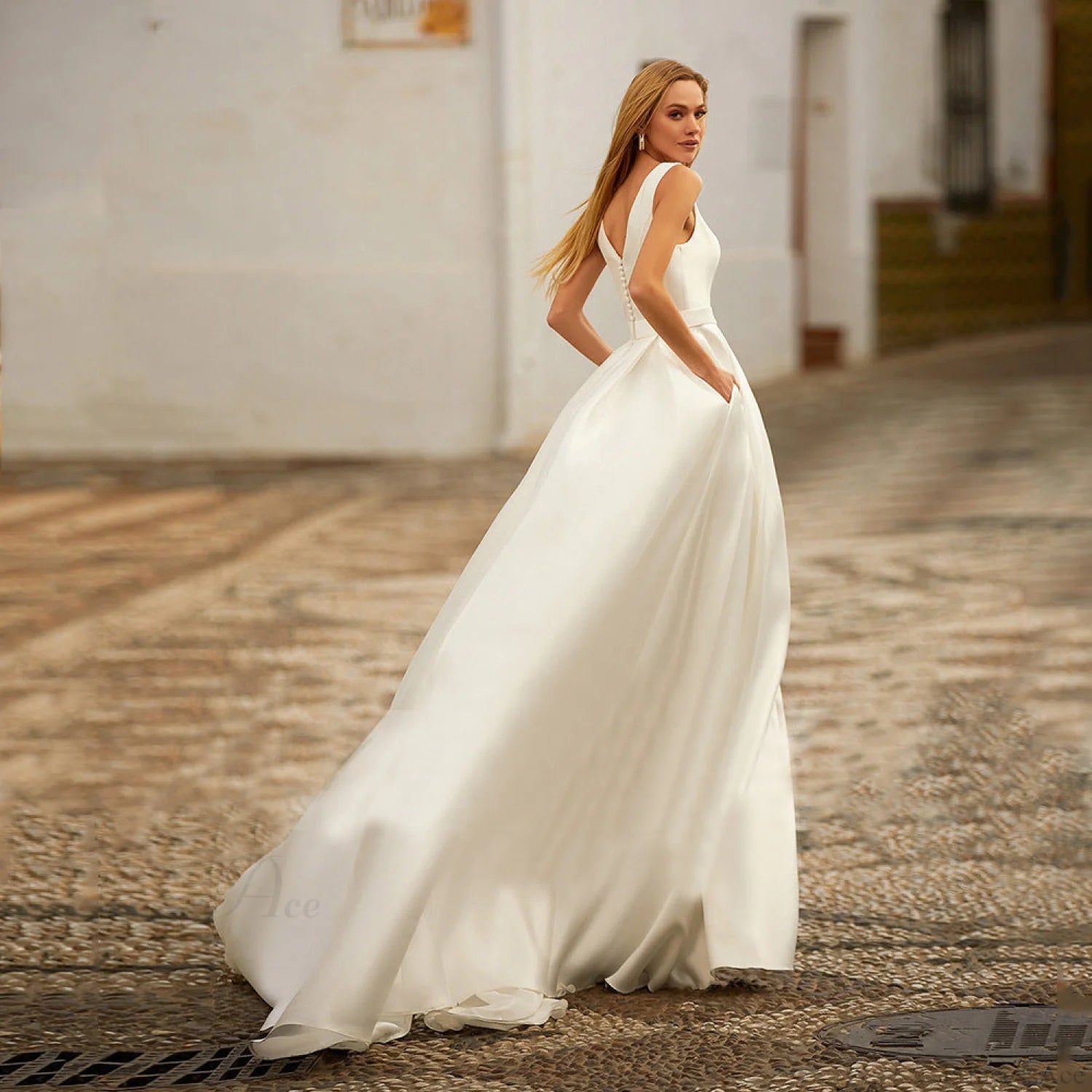 Double Shoulder Backless Tail Wedding Dress weddingdress-250223