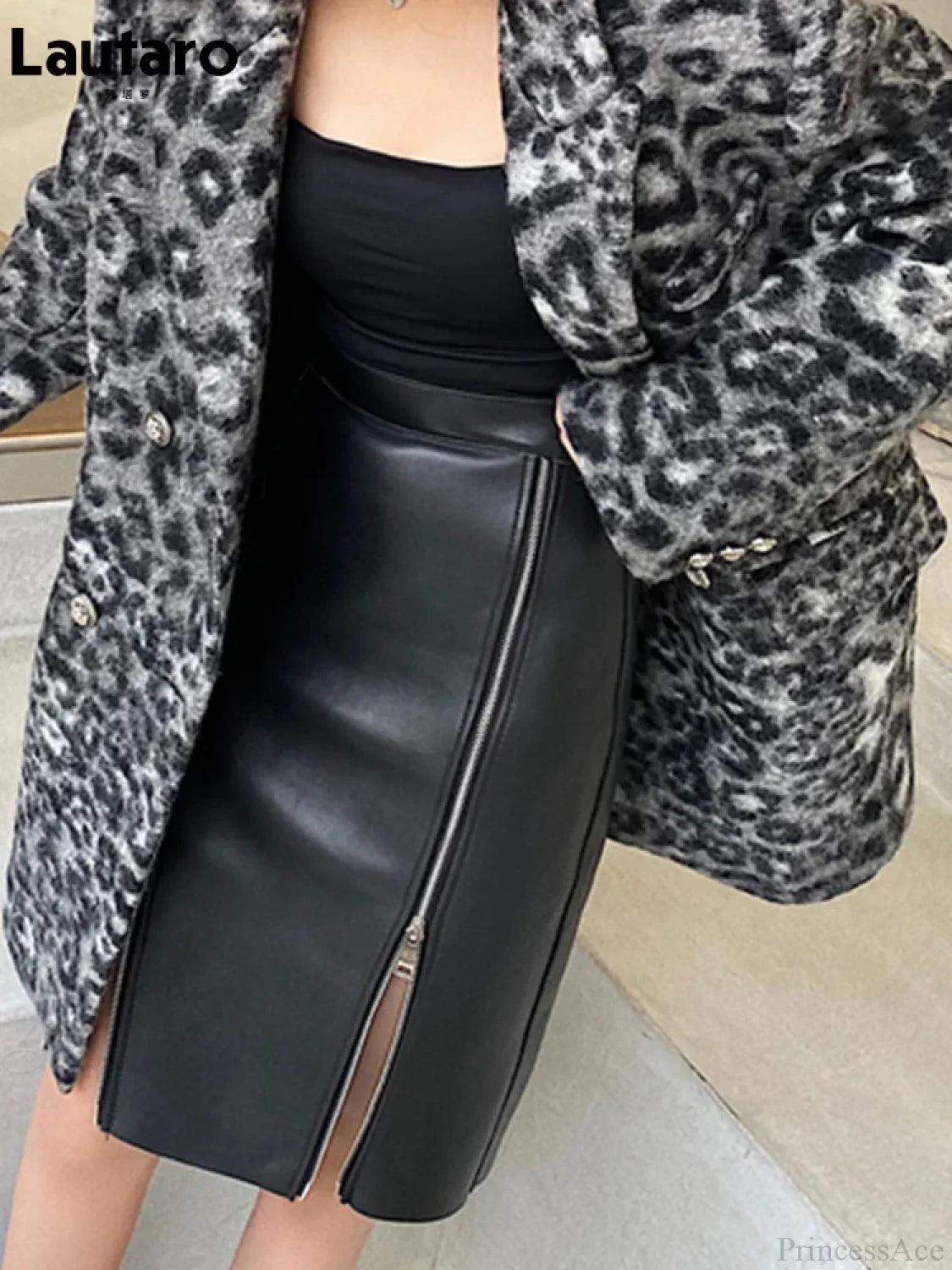 Double Slit Zipper Midi Skirt