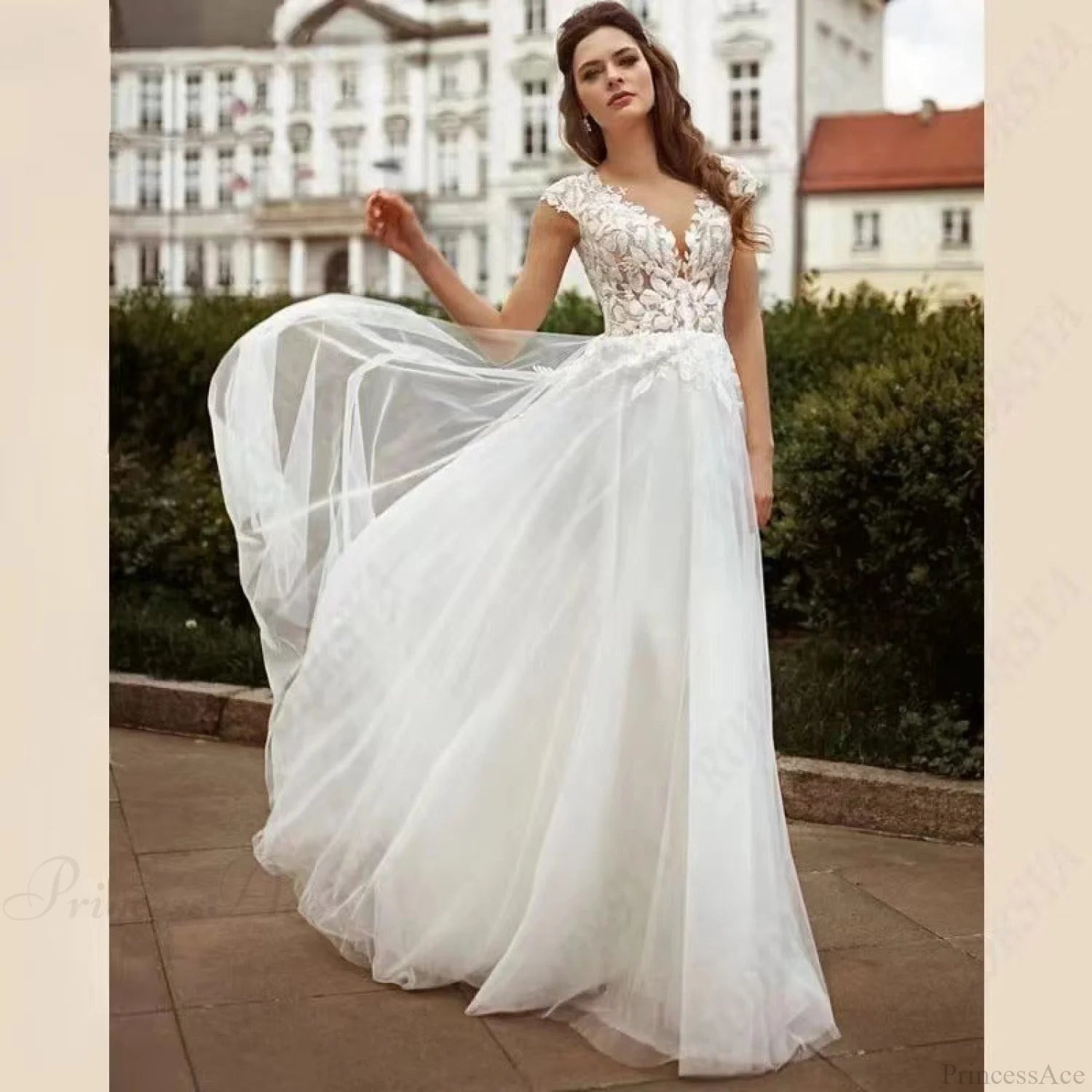 Double Strap Lace V-Neck Wedding Dress weddingdress-250223