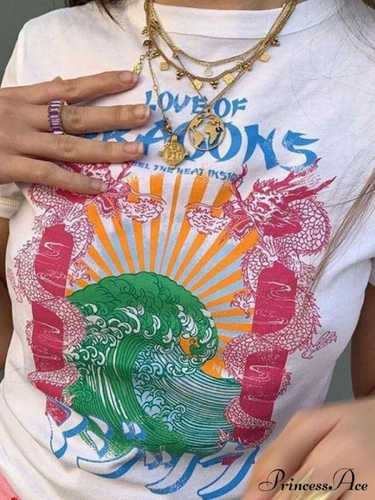 Rückenfreies, trendiges, figurbetontes Crop-Top mit Drachen-Print