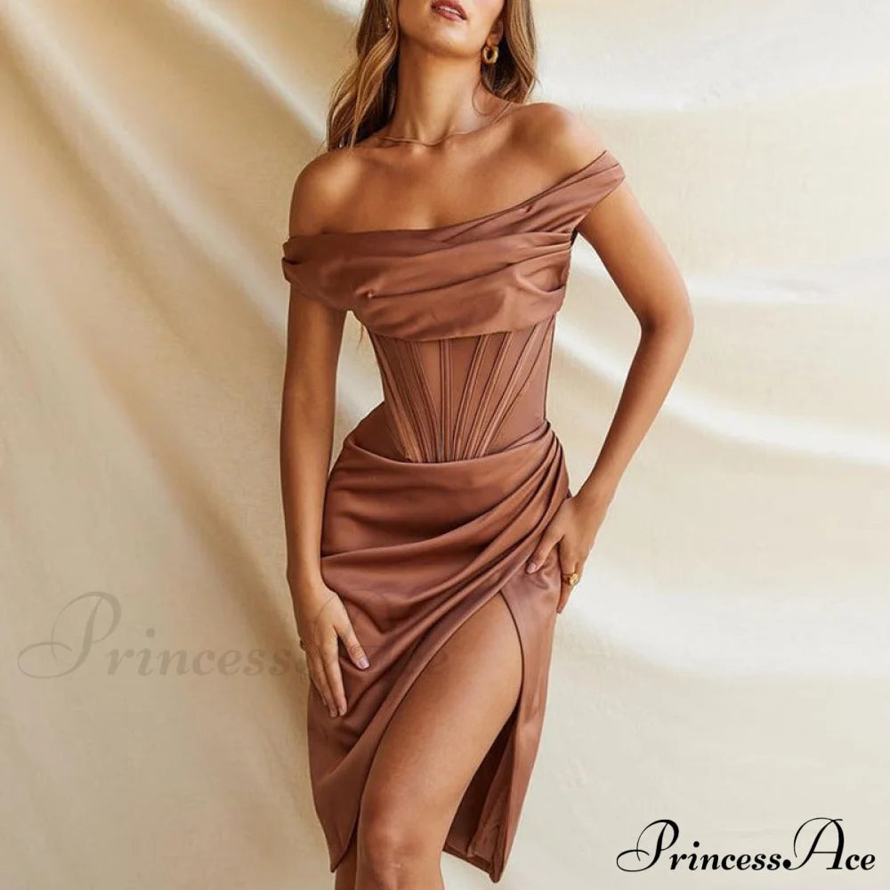 Draped Diva One-Shoulder Charming Corset Bodycon Midi Dress Dresses