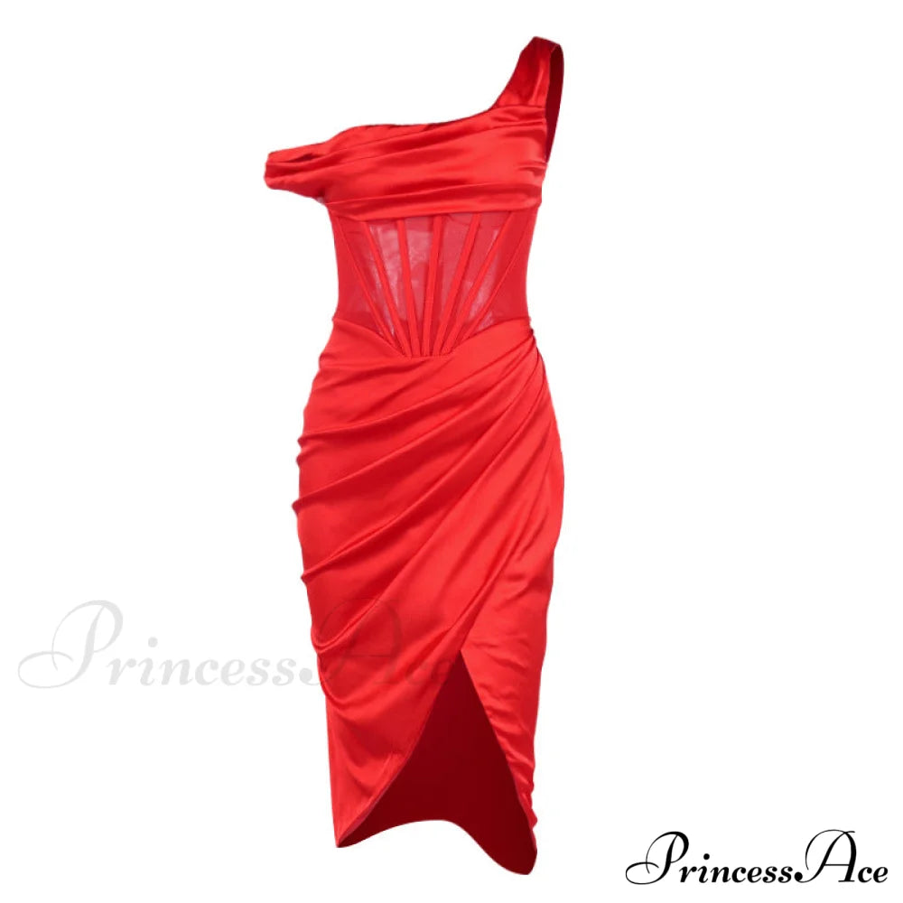 Draped Diva One-Shoulder Charming Corset Bodycon Midi Dress Dresses