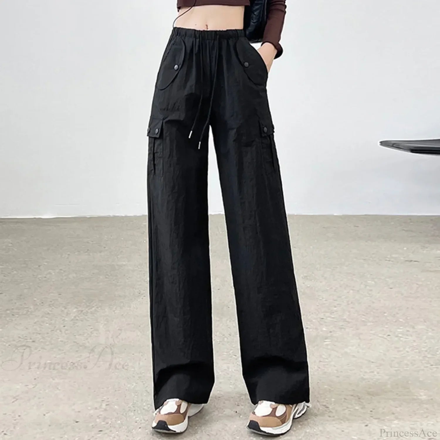 Drawstring Bound Feet Slim Fit Jogger Pants Black / S