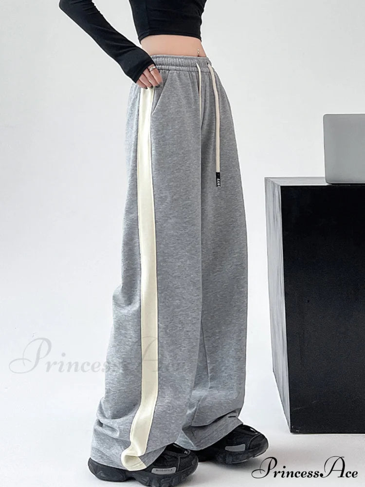 Drawstring Contrast Trim Trendy Wide Leg Sweatpants