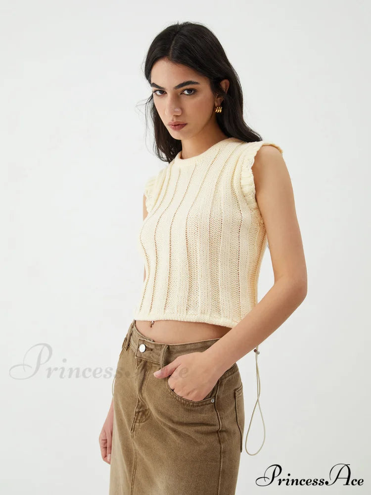 Drawstring Crochet Graceful Sweater Vest Sweaters-L