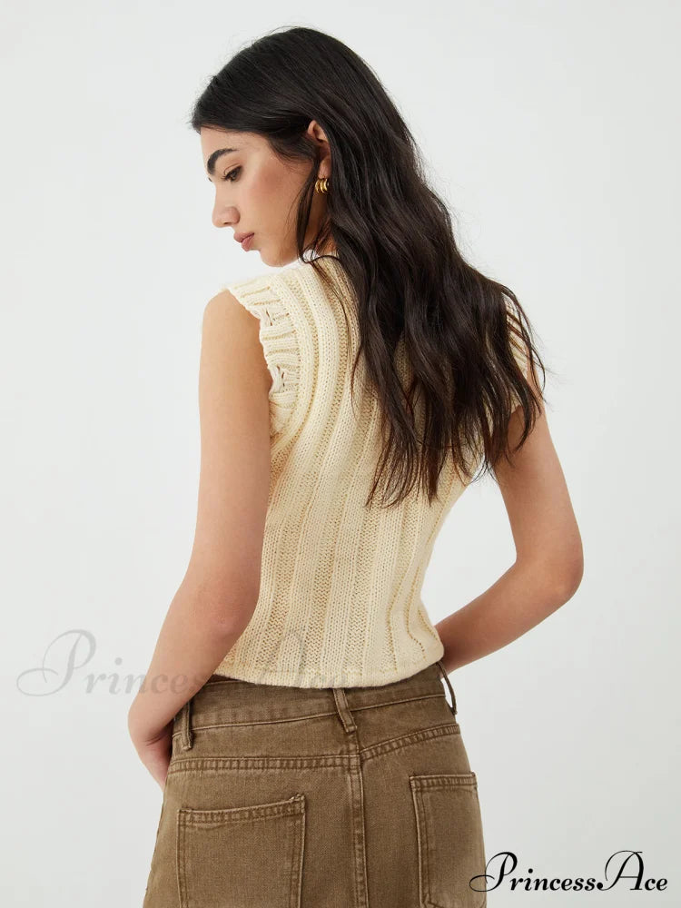 Drawstring Crochet Graceful Sweater Vest Sweaters-L