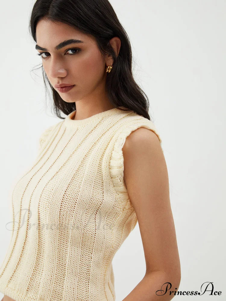 Drawstring Crochet Graceful Sweater Vest Sweaters-L