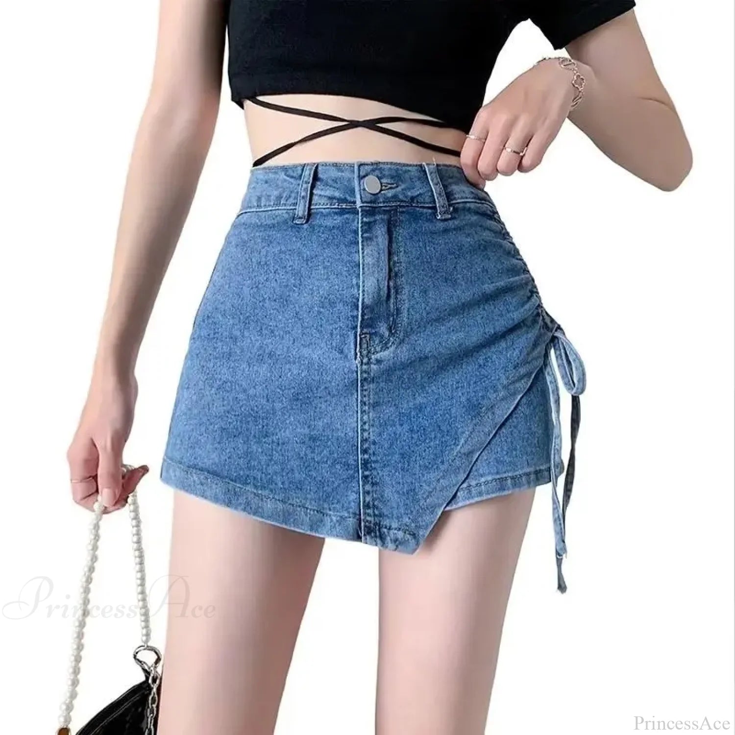 Drawstring Khaki Casual Skirt