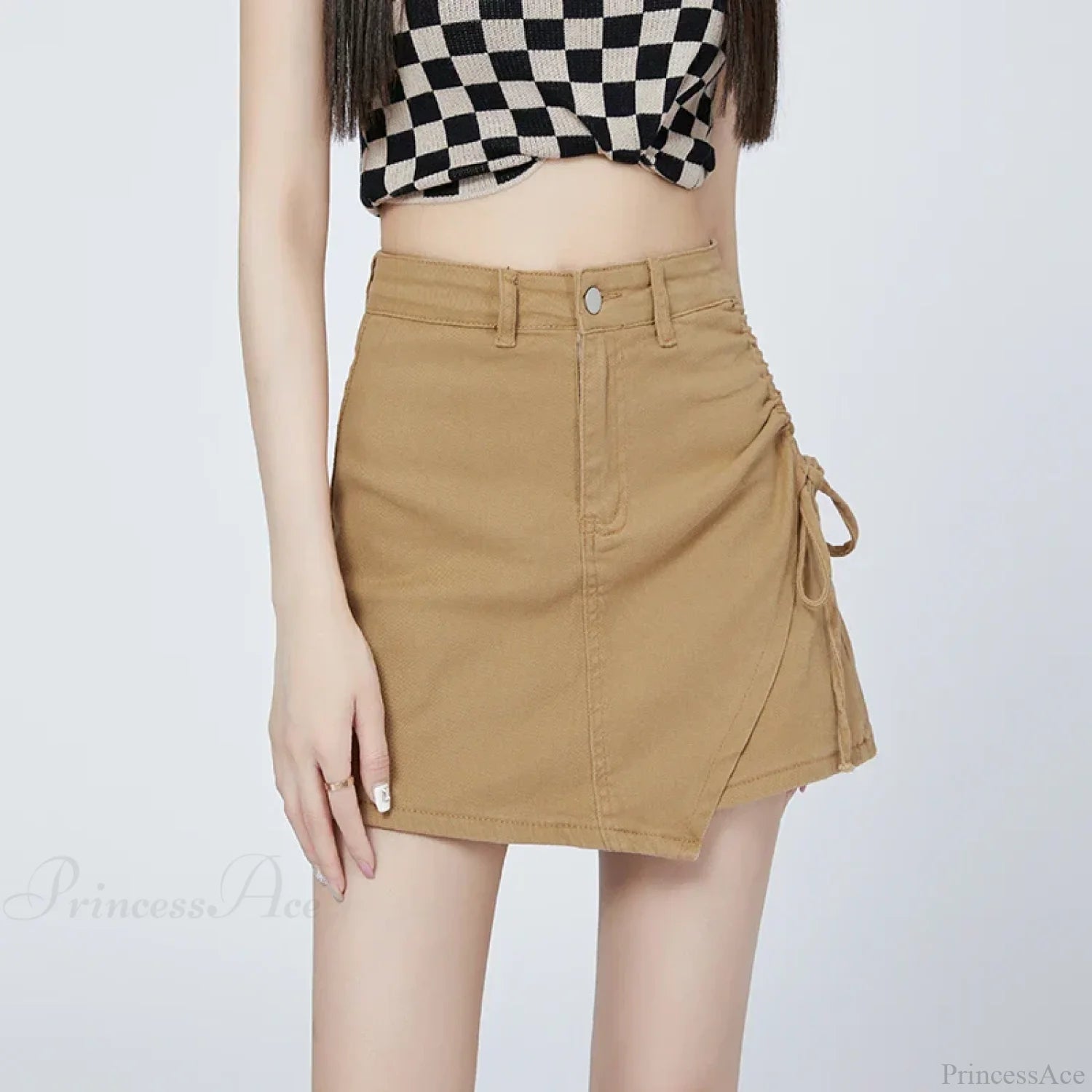 Drawstring Khaki Casual Skirt khaki / S