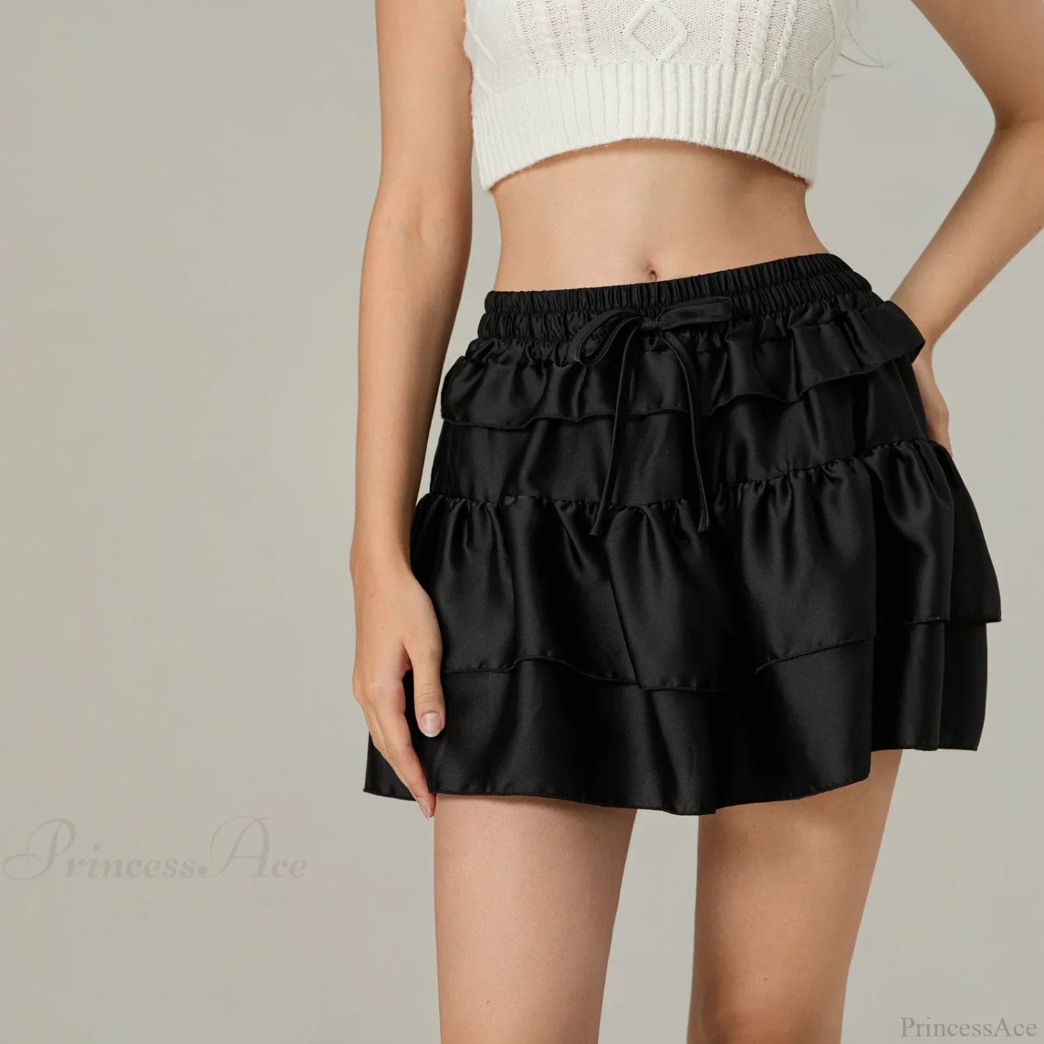 Drawstring Layered Ruffles Skirt Black / S skirts-250223