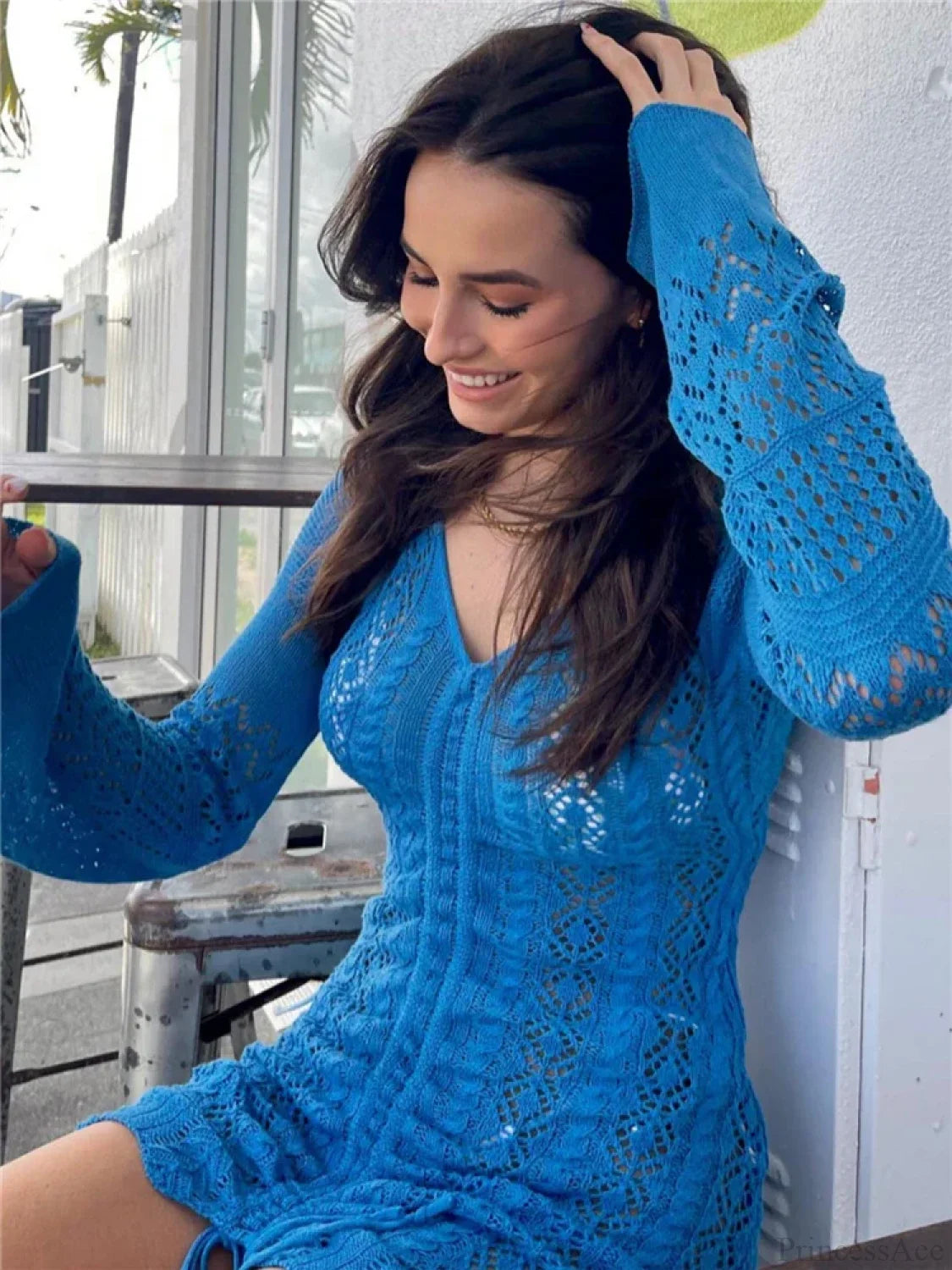 Drawstring Ruched Knit Mini Dress minidress-250223