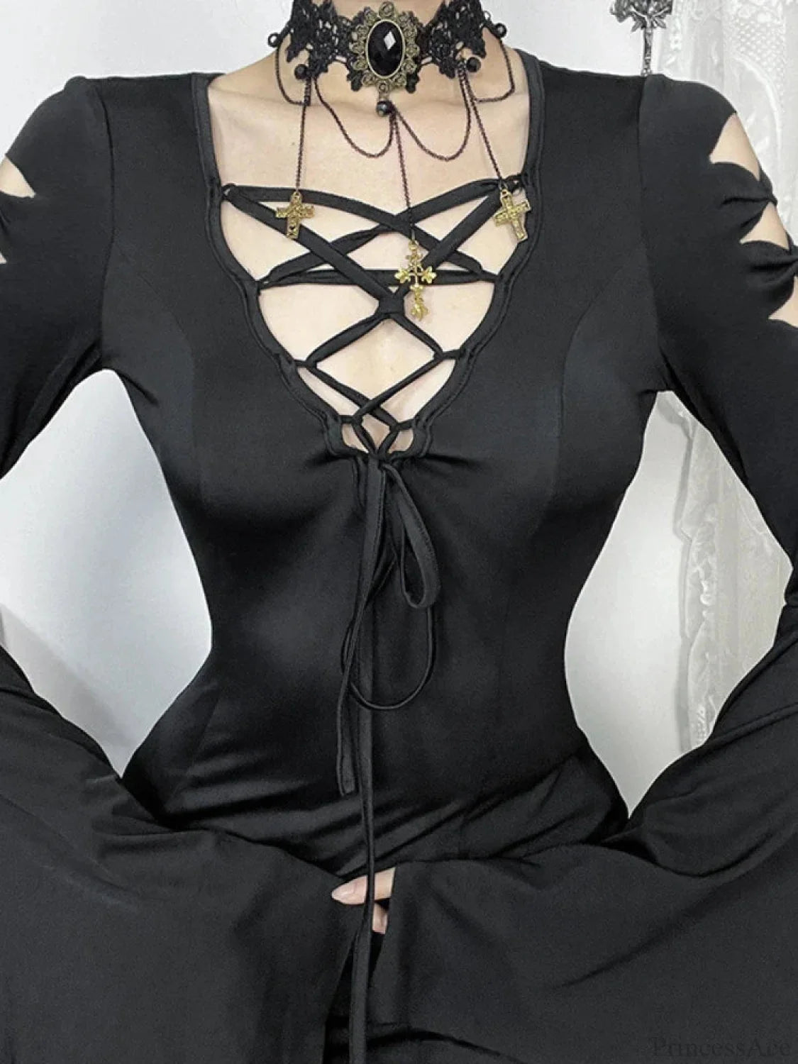 Dress Hollow Blaze Sleeve Tall Waist Maxi Garb