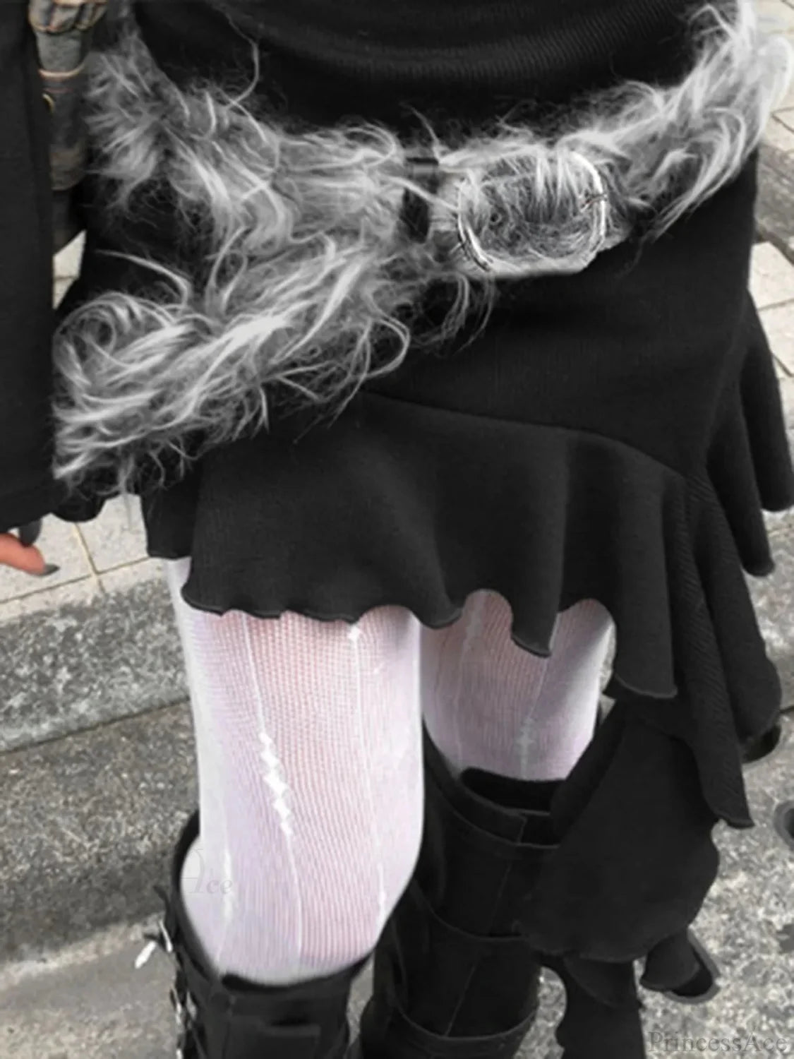 Dull False Hair Gothic Leather Strap Gray