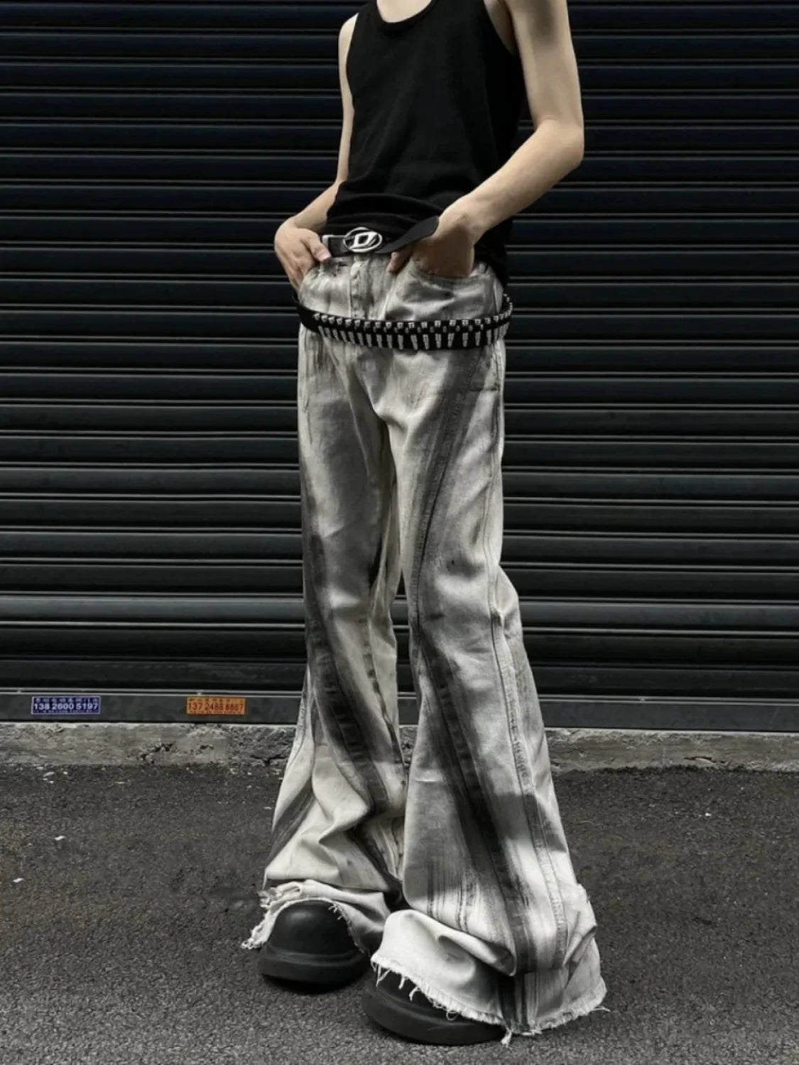 Dull Gothic Arch Flare Denim Pant GRAY / S