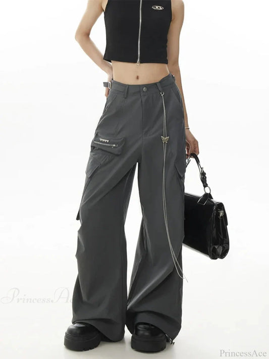 Dull Gothic Y2K Cargo Parachute Pant Grey / S
