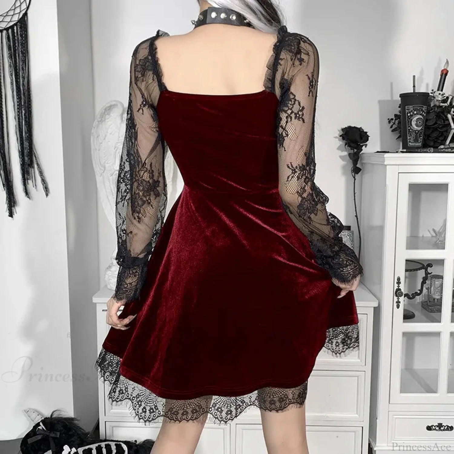 Durable Lace Plunging Neckline Mini Dress
