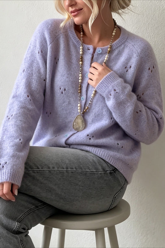 Lavender Openwork Crew Neck Cardigans