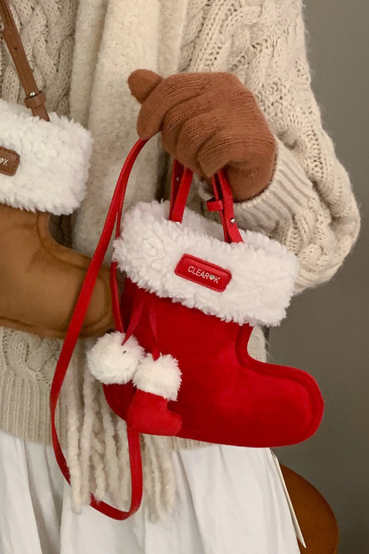 Niedliche, stiefelförmige Wildleder-Umhängetasche aus flauschigem Material, Mini-Handytasche