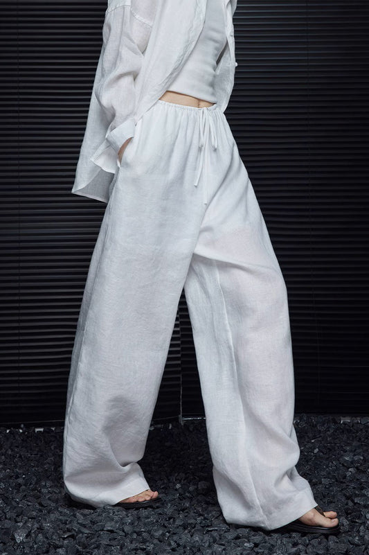 Elegante Hose aus Baumwollleinen mit weitem Bein