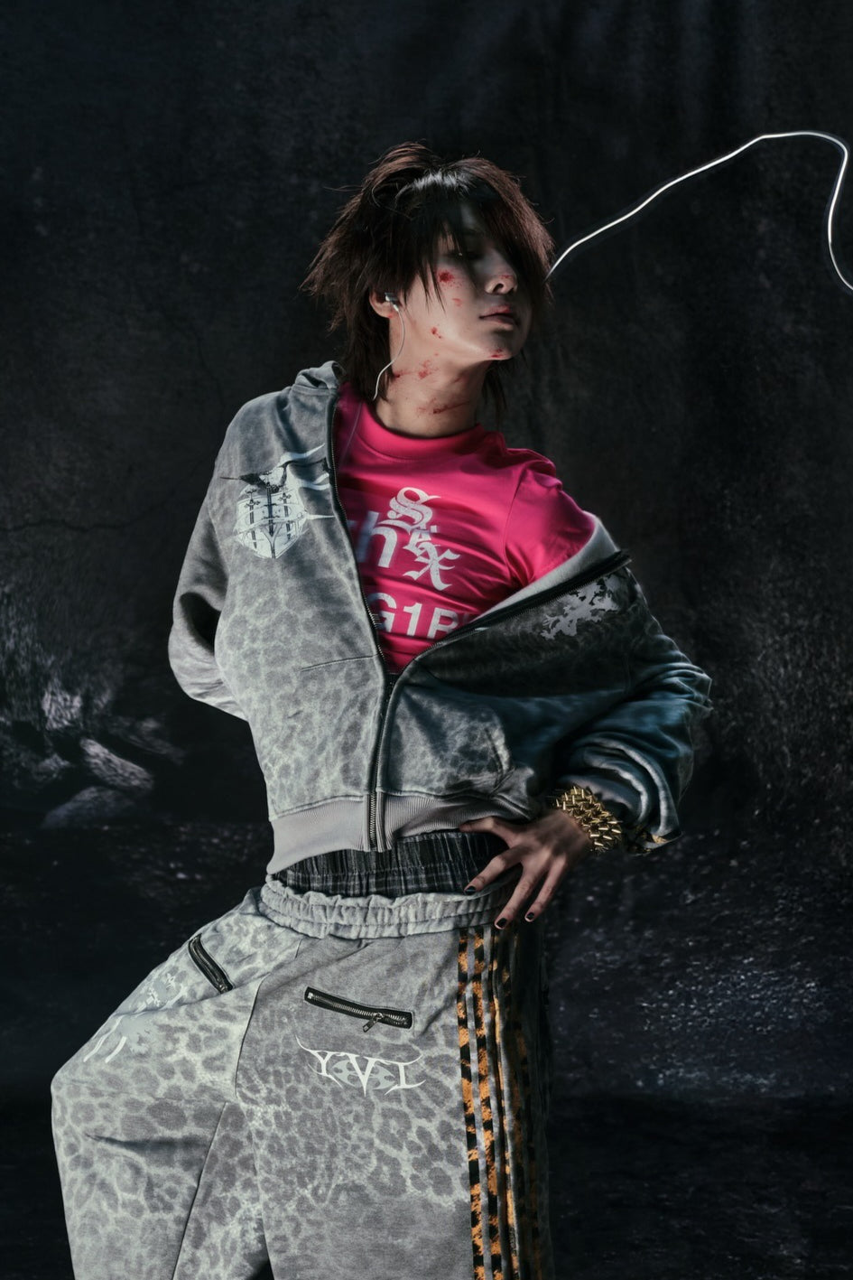 Y2K Leopard Striped Street Zip Hoodie