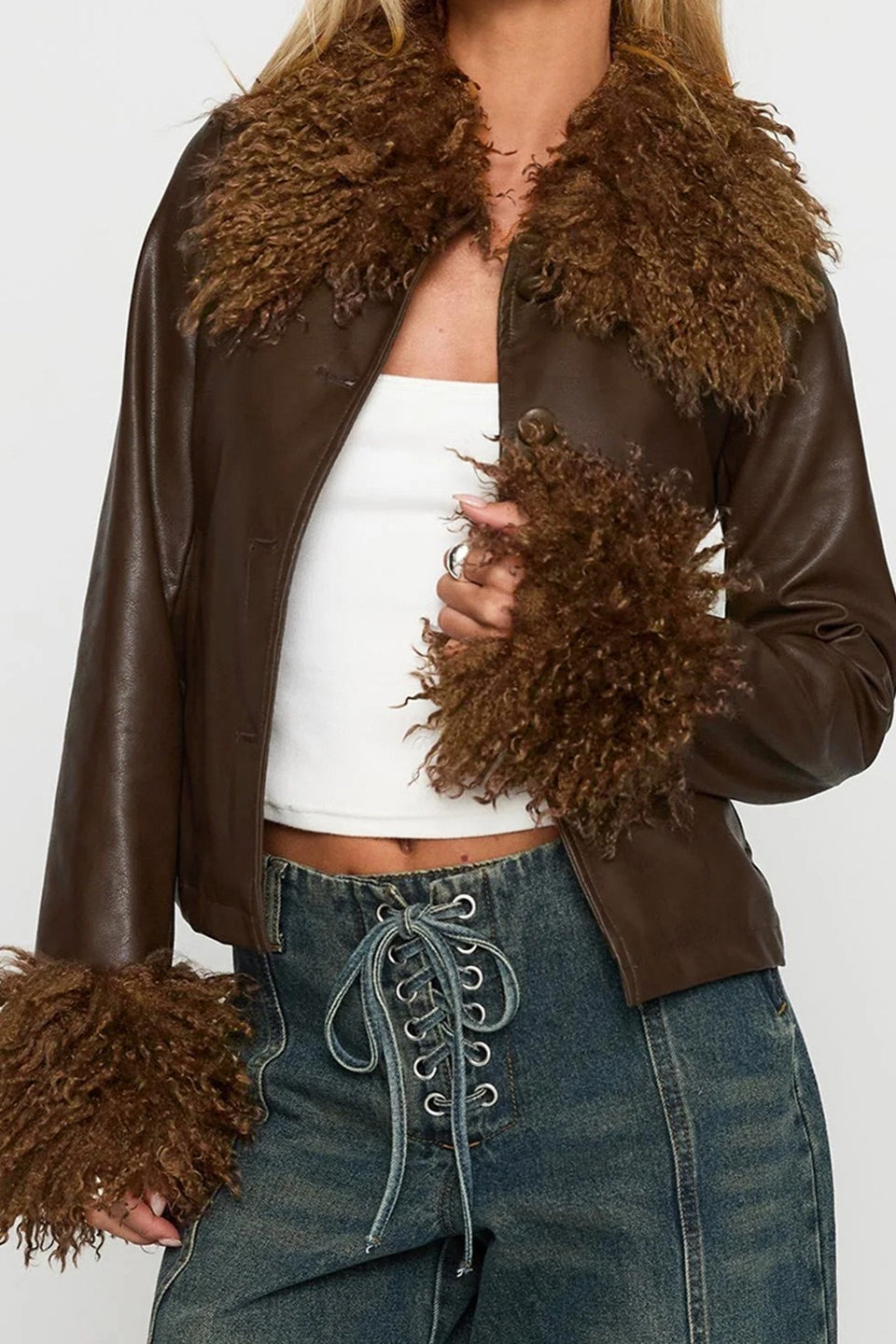 Fur Collar Leather Spliced Jacket