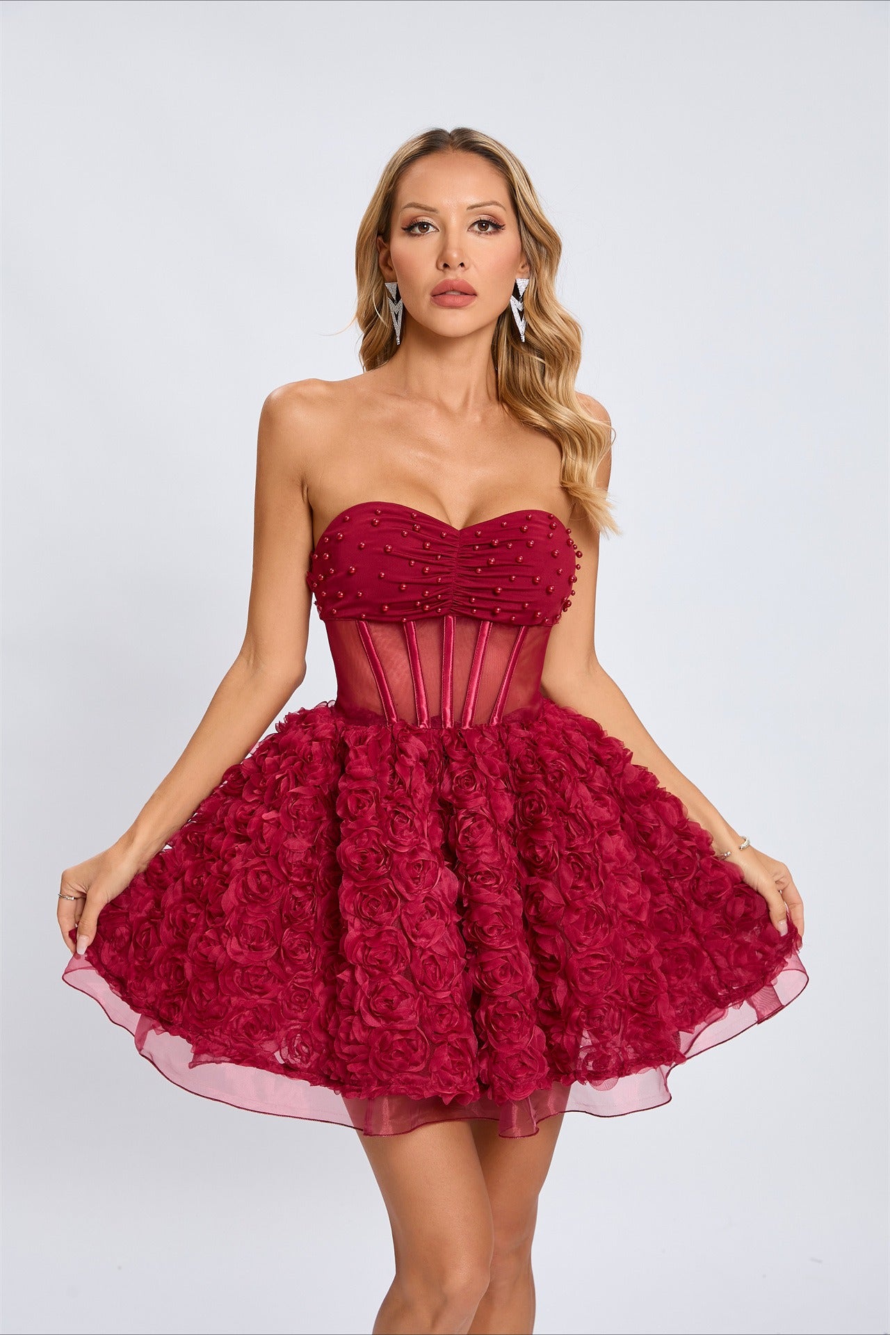 Beaded Strapless Puff Party Dress