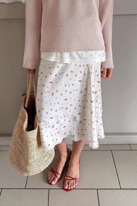 Midi-Rock mit floralem Spitzeneinsatz