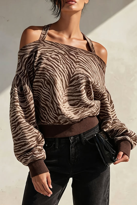 Zebra Print Off Shoulder Sweatshirt