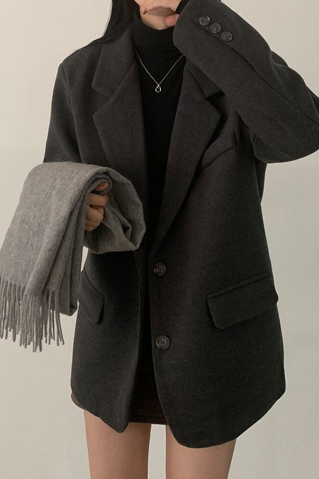 Wool Blend Oversized Longline Blazer