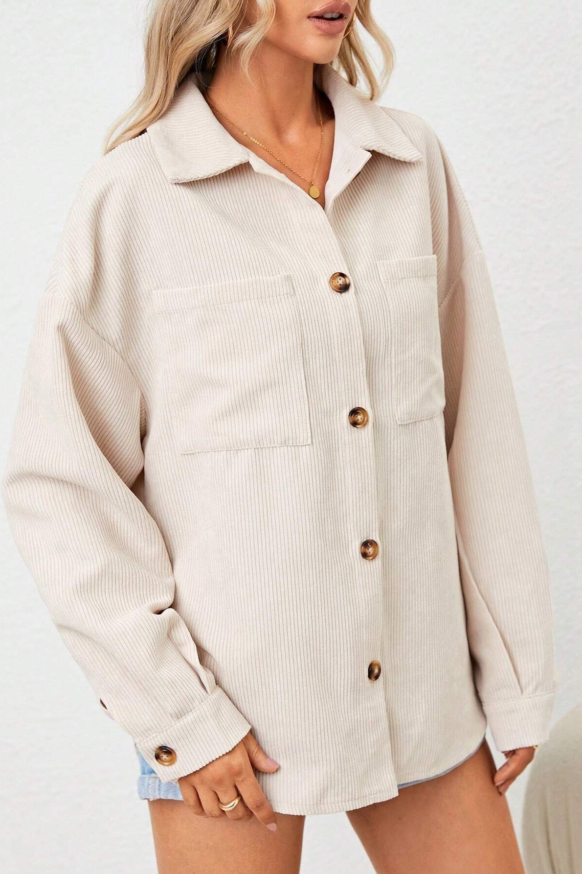 Corduroy Oversized Casual Jacket Apricot / S