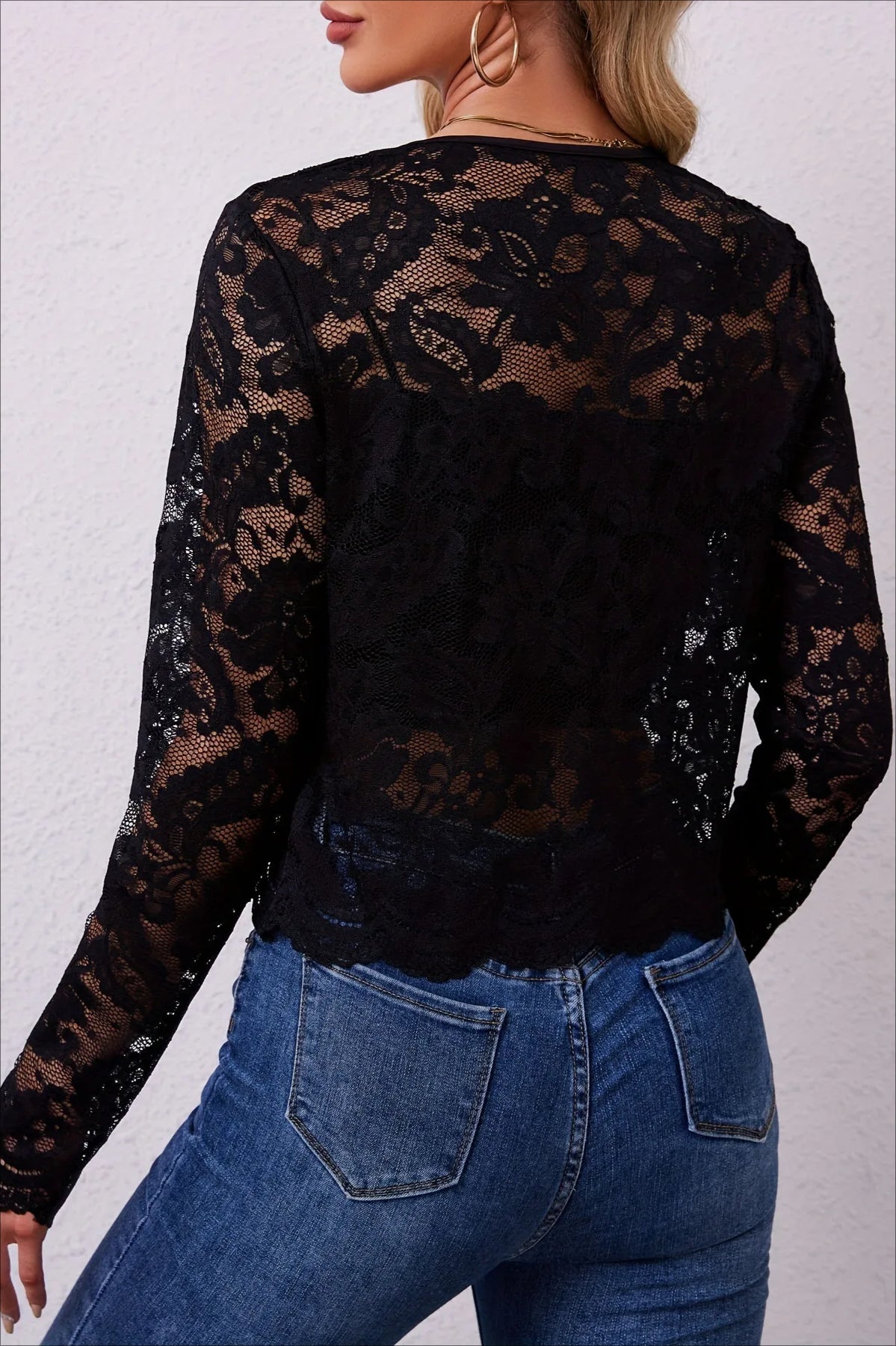 Lace See Through Long Sleeve Cardigan
